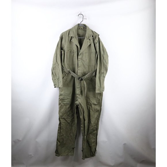 Vintage 40s WWII Era Mens 42R Herringbone Twill HBT Belted Coveralls Suit USA